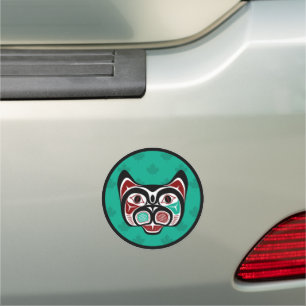 Native American Red Black Green Haida Art Kitty Car Magnet