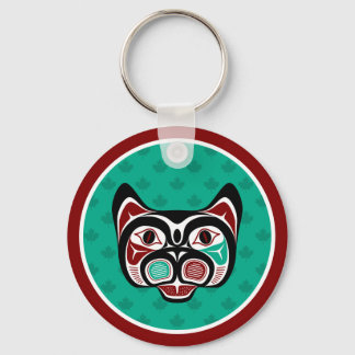 Native American Red Black Green Haida Art Kitty Keychain