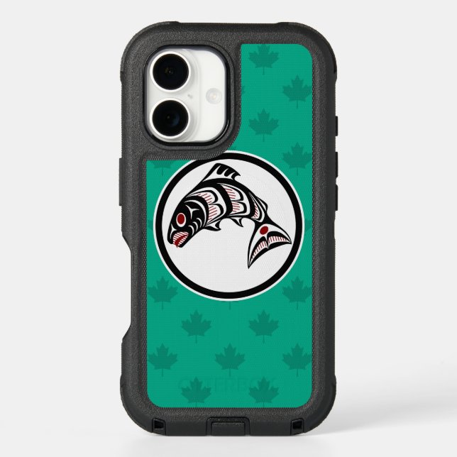 Native American Red Black Green Haida Salmon Otterbox iPhone Case (Back)
