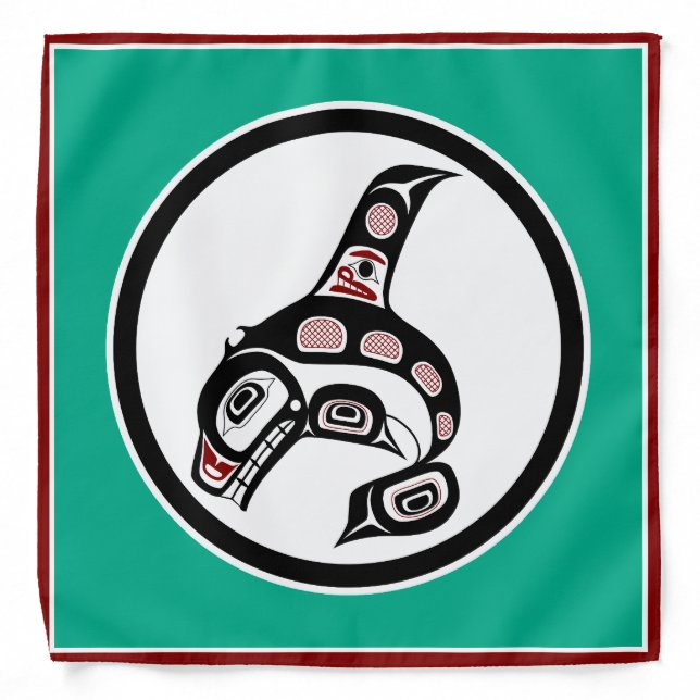 Native American Red Black Haida Art Killer Whale Bandana (Front)