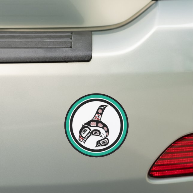 Native American Red Black Haida Art Killer Whale Car Magnet (In Situ)