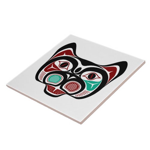 Native American Red Black Haida Art Kitty Ceramic Tile