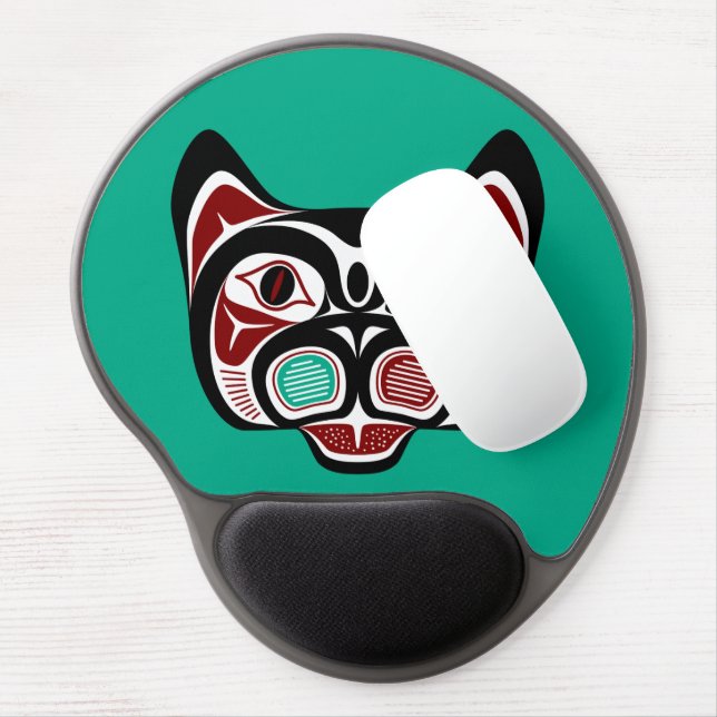 Native American Red Black Haida Art Kitty Gel Mouse Pad (Left Side)