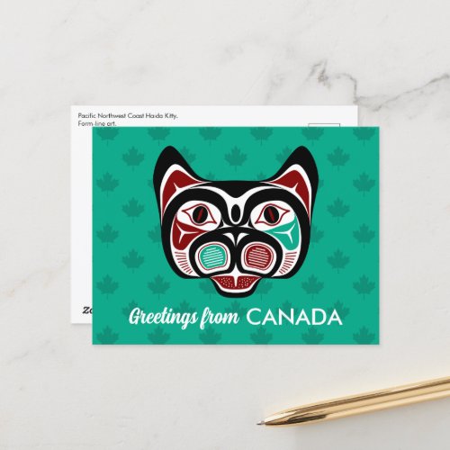 Native American Red Black Haida Art Kitty Postcard