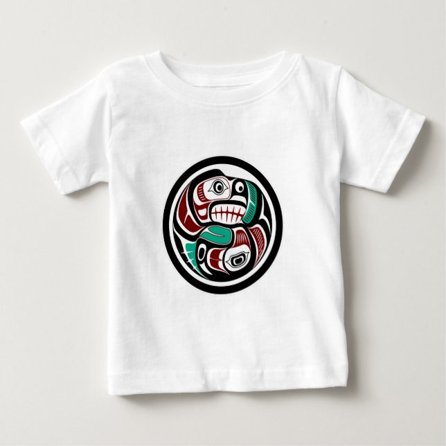 Native American Red Black Haida Art Otter Salmon Baby T-Shirt (Front)