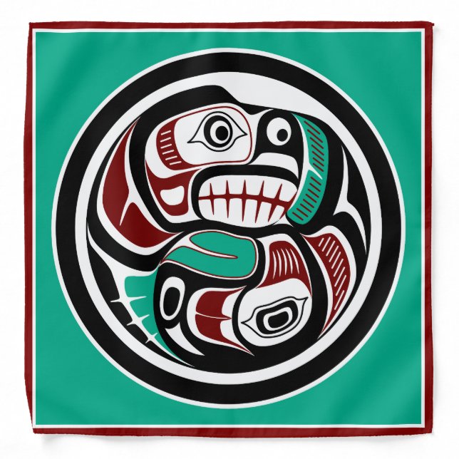 Native American Red Black Haida Art Otter Salmon Bandana (Front)