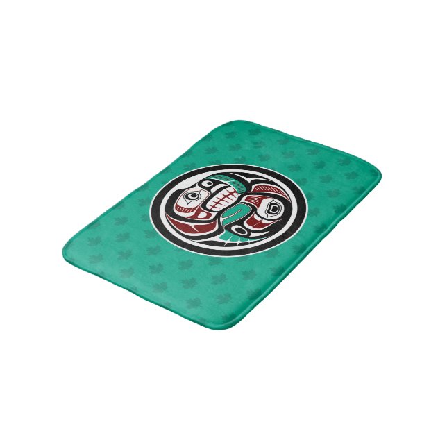 Native American Red Black Haida Art Otter Salmon Bath Mat (Angled)