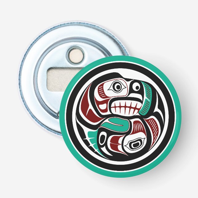 Native American Red Black Haida Art Otter Salmon Bottle Opener (Front)