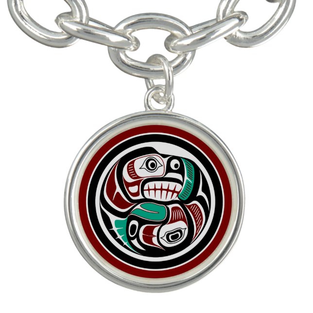 Native American Red Black Haida Art Otter Salmon Bracelet (Design)