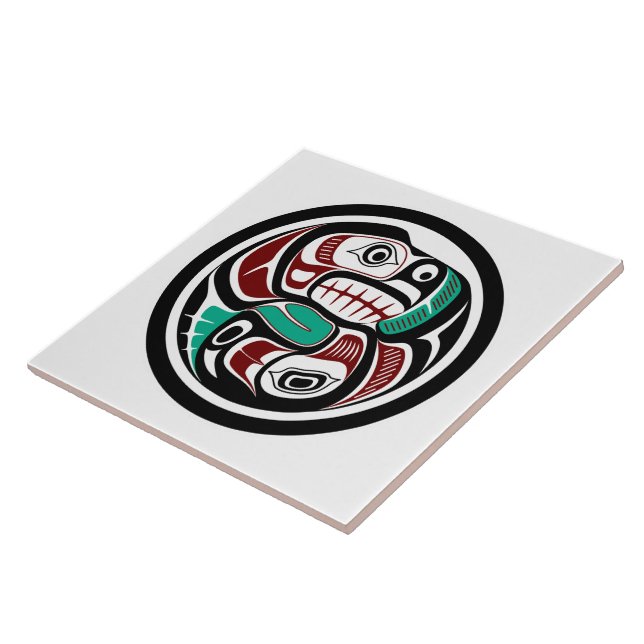 Native American Red Black Haida Art Otter Salmon Ceramic Tile (Side)