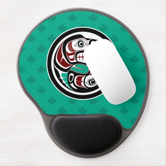 Native American Red Black Haida Art Otter Salmon Gel Mouse Pad (Left Side)