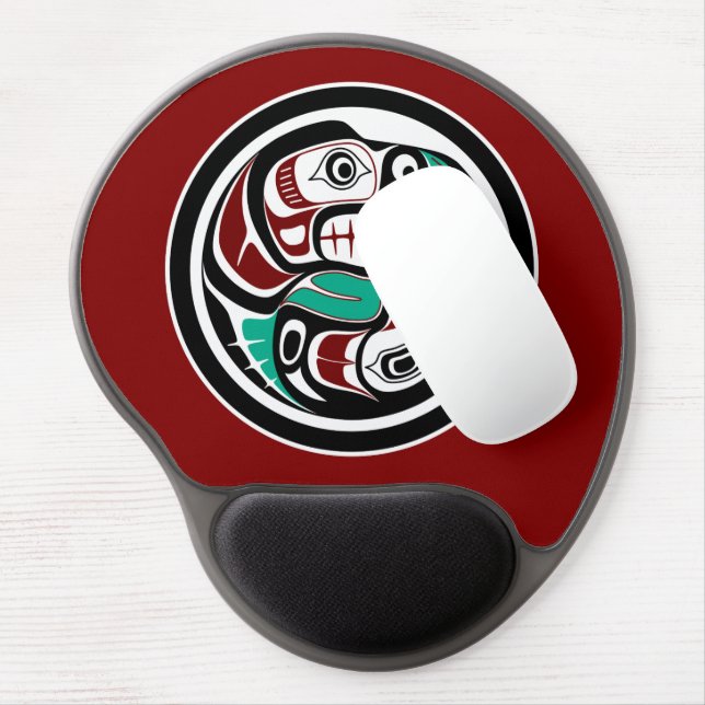 Native American Red Black Haida Art Otter Salmon Gel Mouse Pad (Left Side)