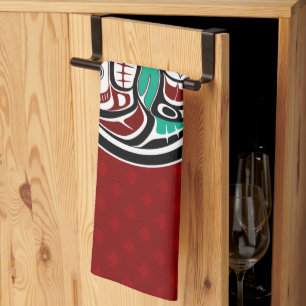 Native American Red Black Haida Art Otter Salmon Kitchen Towel