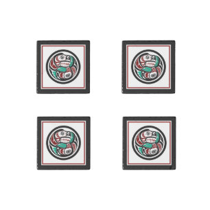 Native American Red Black Haida Art Otter Salmon Stone Magnet