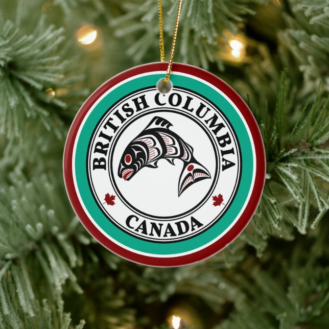 Native American Red Black Haida Art Salmon Ceramic Ornament (Tree)