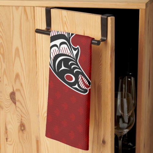 Native American Red Black Haida Art Salmon Kitchen Towel