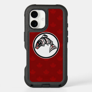Native American Red Black Haida Art Salmon iPhone 16 Case