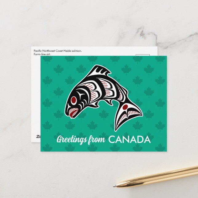 Native American Red Black Haida Art Salmon Postcard (Front/Back In Situ)