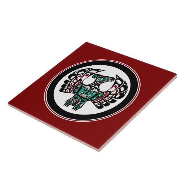 Native American Red Black Haida Art Thunderbird Ceramic Tile (Side)