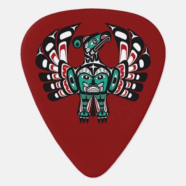 Native American Red Black Haida Art Thunderbird Guitar Pick (Front)