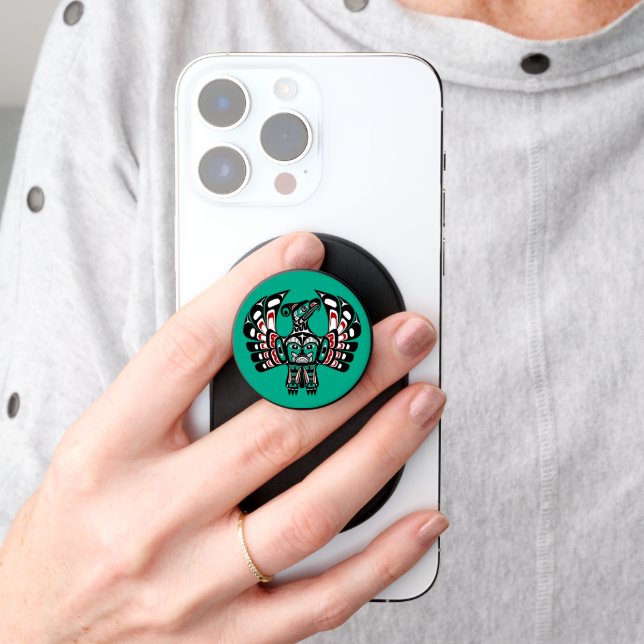 Native American Red Black Haida Art Thunderbird PopSocket (Hand)