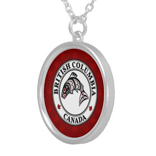 Native American Red Black Haida Art Vector Salmon Silver Plated Necklace