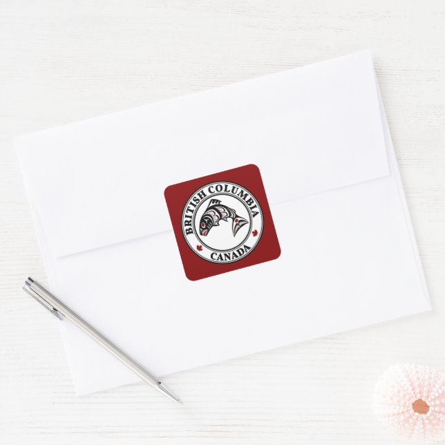 Native American Red Black Haida Art Vector Salmon Square Sticker (Envelope)