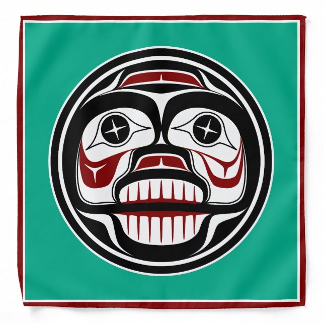 Native American Red Black Haida Art Weeping Skull Bandana (Front)