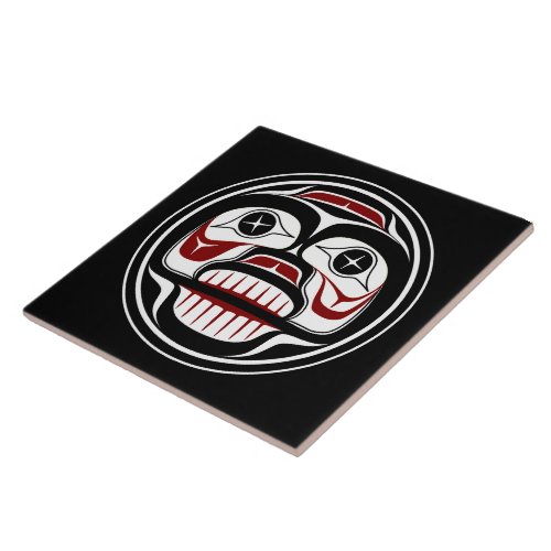 Native American Red Black Haida Art Weeping Skull Ceramic Tile