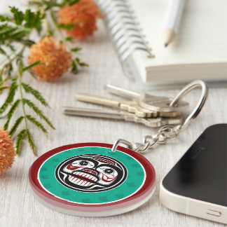 Native American Red Black Haida Art Weeping Skull Keychain