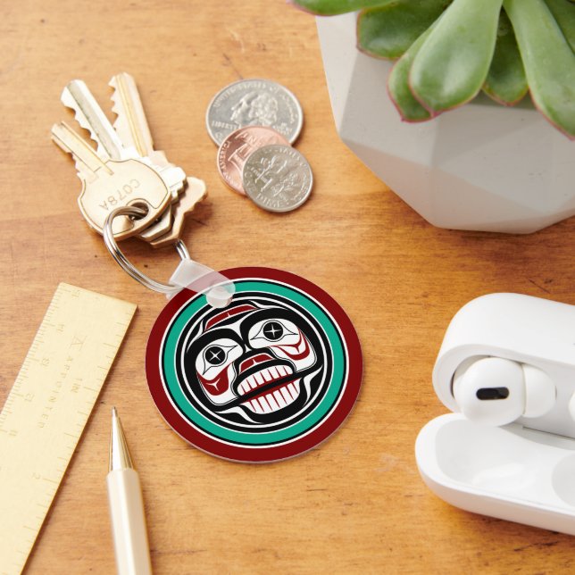Native American Red Black Haida Art Weeping skull Keychain (Desk)