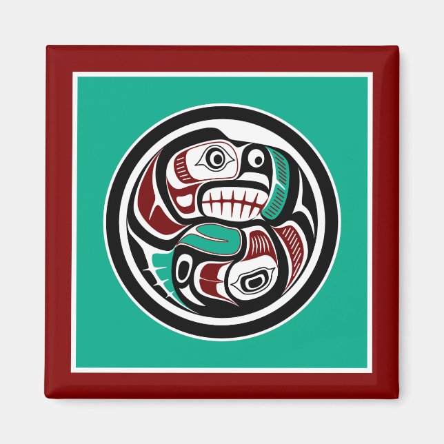 Native American Red Black Haida Art Weeping Skull Magnet (Front)