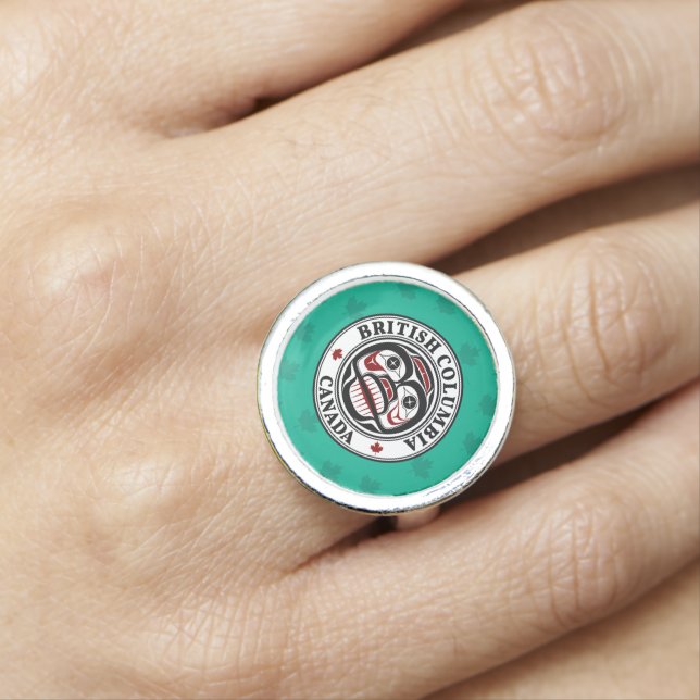 Native American Red Black Haida Art Weeping Skull Ring (In Situ)