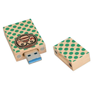 Native American Red Black Haida Art Weeping Skull Wood Flash Drive