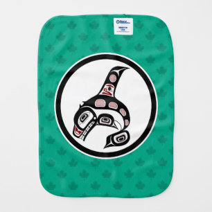 Native American Red Black Haida Killer Whale Baby Burp Cloth