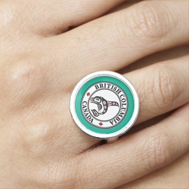 Native American Red Black Haida Orca Killer Whale Ring (In Situ)