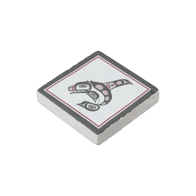 Native American Red Black Haida Orca Killer Whale Stone Magnet (Angled)