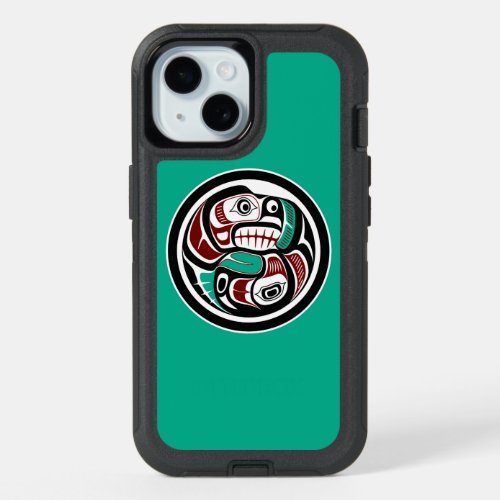 Native American Red Black Haida Otter Salmon iPhone 15 Case