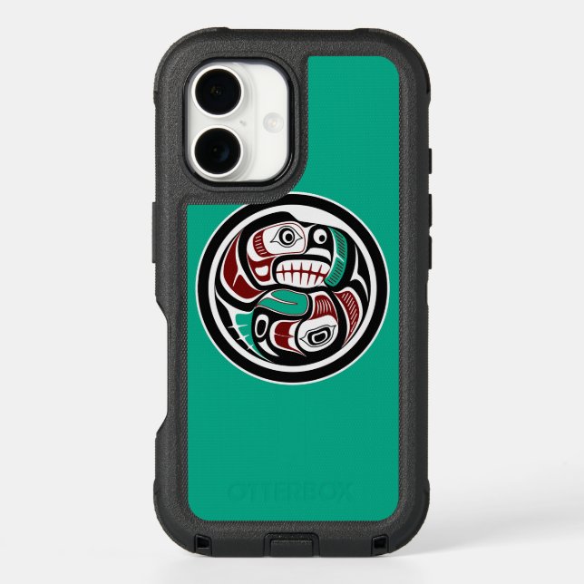 Native American Red Black Haida Otter Salmon Otterbox iPhone Case (Back)