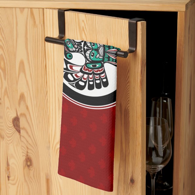 Native American Red Black Haida Thunderbird Kitchen Towel (Thirds Fold)
