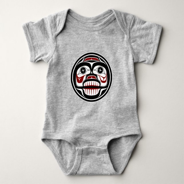 Native American Red Black Haida Weeping Skull Baby Bodysuit (Front)