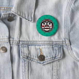 Native American Red Black Haida Weeping Skull Button