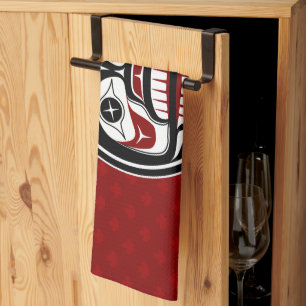 Native American Red Black Haida Weeping Skull Kitchen Towel
