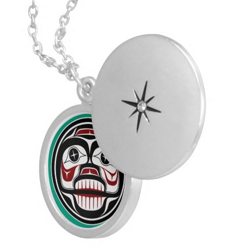 Native American Red Black Haida Weeping Skull Locket Necklace
