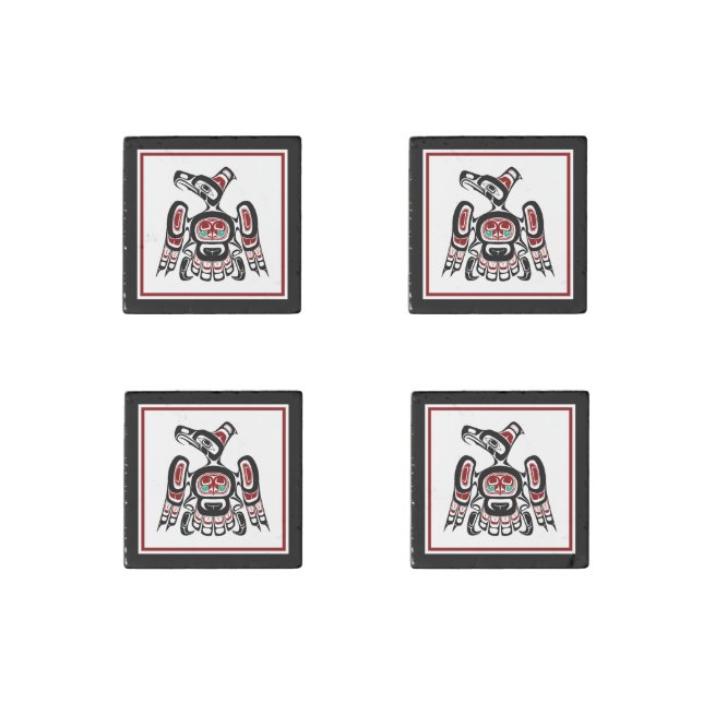 Native American Red Black Kaigani Thunderbird Art Stone Magnet (Front)