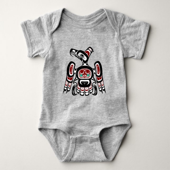 Native American Red Black Kaigani Thunderbird Baby Bodysuit (Front)