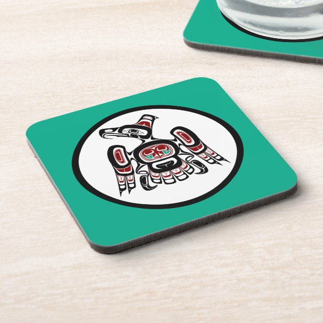 Native American Red Black Kaigani Thunderbird Beverage Coaster (Left Side)