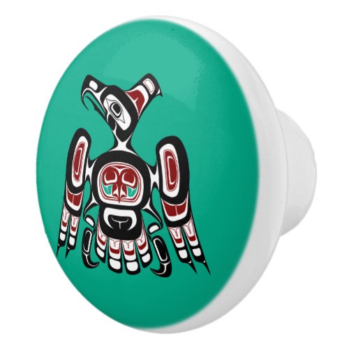 Native American Red Black Kaigani Thunderbird Ceramic Knob