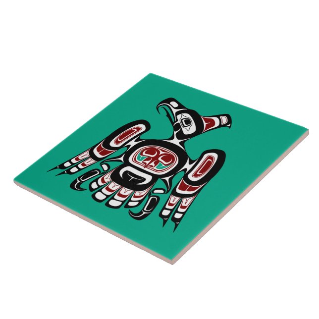 Native American Red Black Kaigani Thunderbird Ceramic Tile (Side)