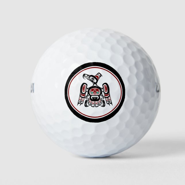 Native American Red Black Kaigani Thunderbird Golf Balls (Front)